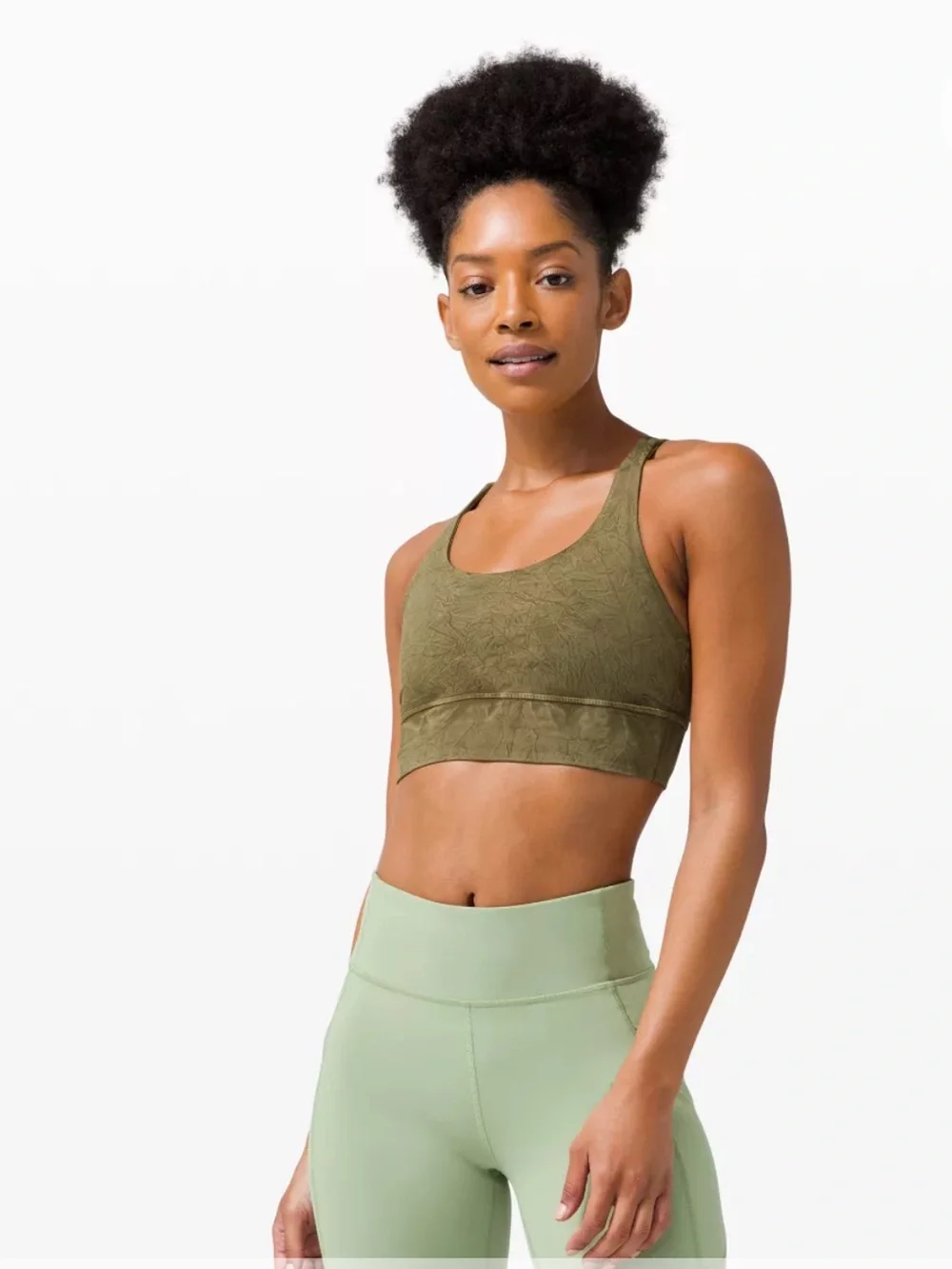 Lululemon Womens 10 Energy Bra Longline Nulux Wash Ice Wash Moss Green Athletic